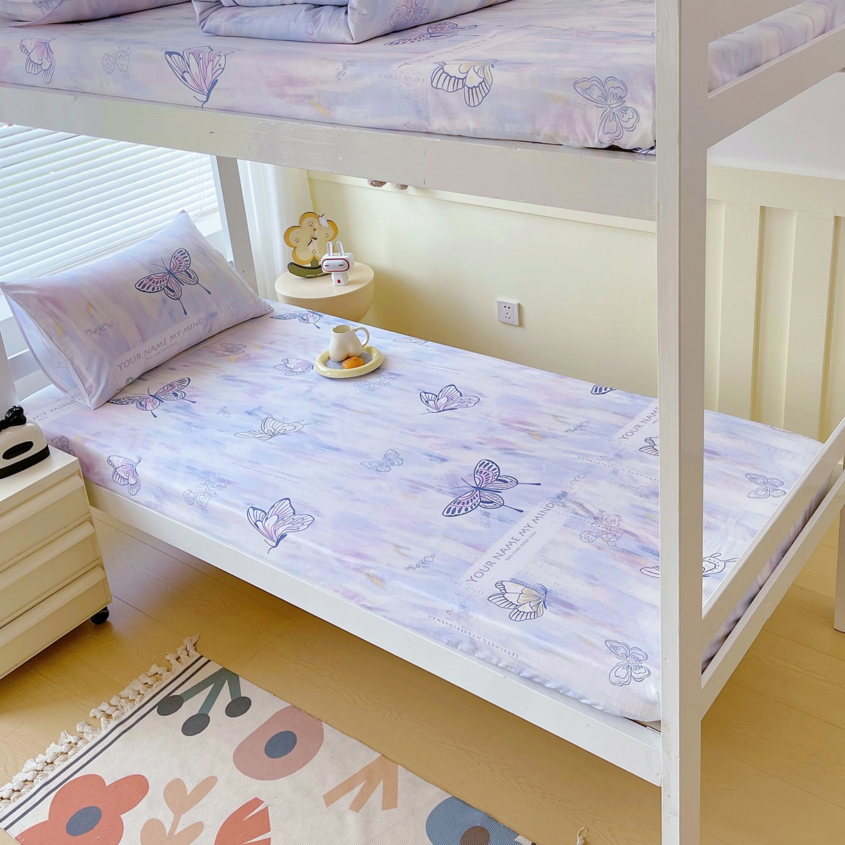 91家纺网 家纺一手货源 找家纺 金鑫汇家纺 2025新款全棉学生宿舍单品床笠系列 花丛兔