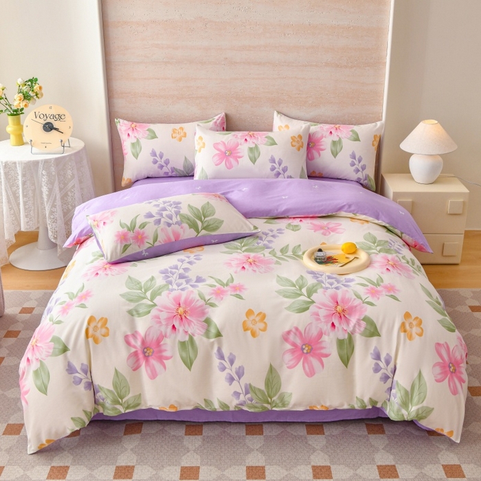 宇彬家纺 2026直播新款13070全棉纯棉印花床单床笠款四件套和单被套喷气清新简约（缩水足可定做） 夏日