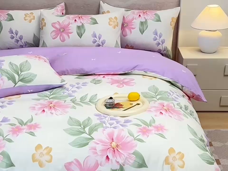 91家纺网 家纺一手货源 找家纺 宇彬家纺 2026直播新款13070全棉纯棉印花床单床笠款四件套和单被套喷气清新简约（缩水足可定做） 夏日