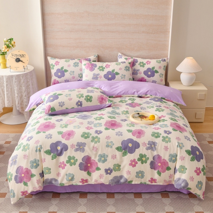 宇彬家纺 2026直播新款13070全棉纯棉印花床单床笠款四件套和单被套喷气清新简约（缩水足可定做） 小甜美