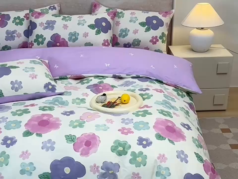 91家纺网 家纺一手货源 找家纺 宇彬家纺 2026直播新款13070全棉纯棉印花床单床笠款四件套和单被套喷气清新简约（缩水足可定做） 小甜美