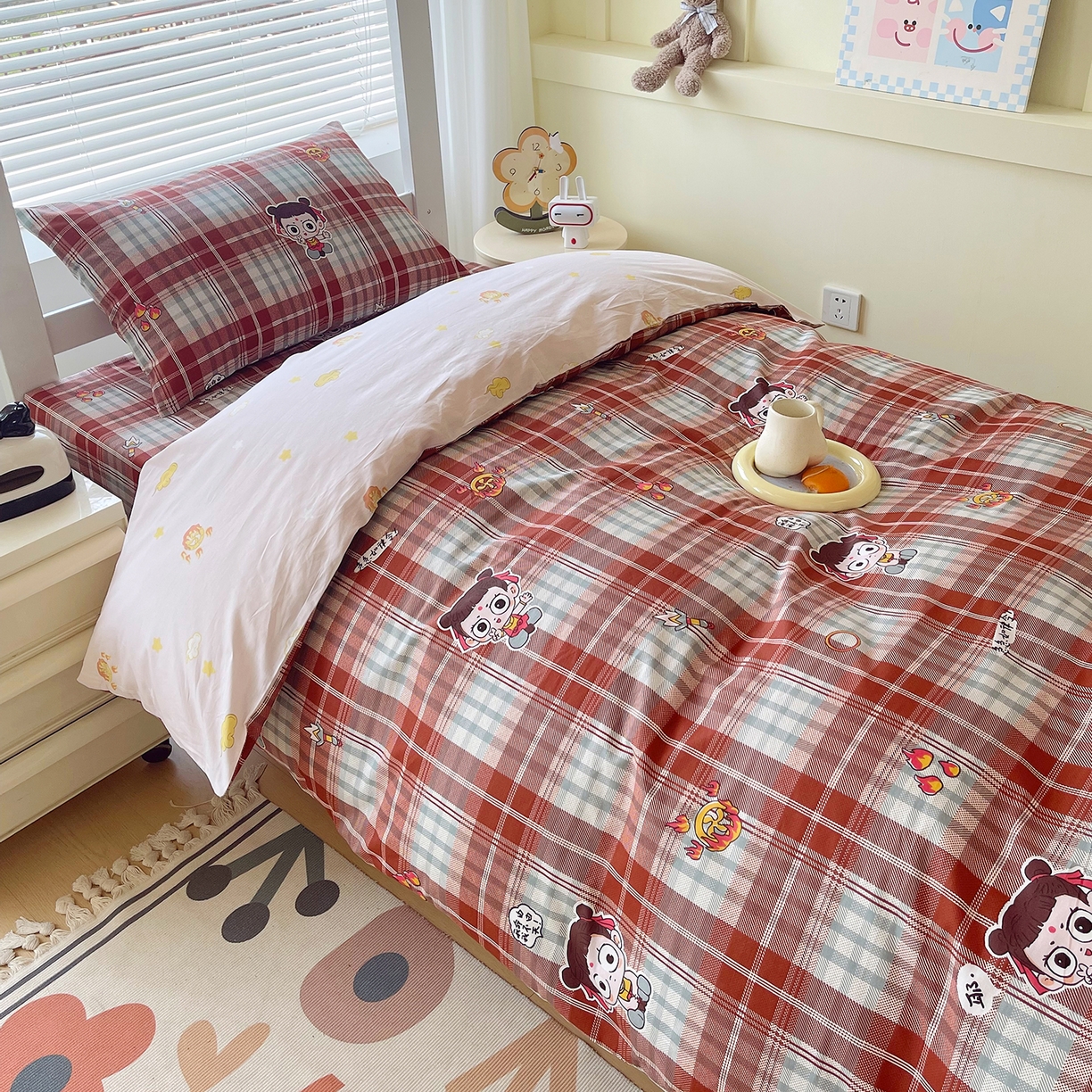 91家纺网 家纺一手货源 找家纺 金鑫汇家纺 2025新款全棉学生宿舍三件套四件套系列 传奇哪吒-棕