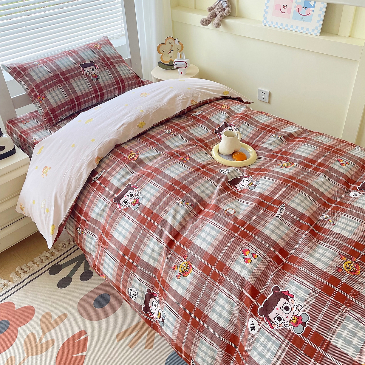 91家纺网 家纺一手货源 找家纺 金鑫汇家纺 2025新款全棉学生宿舍三件套四件套系列 传奇哪吒-棕