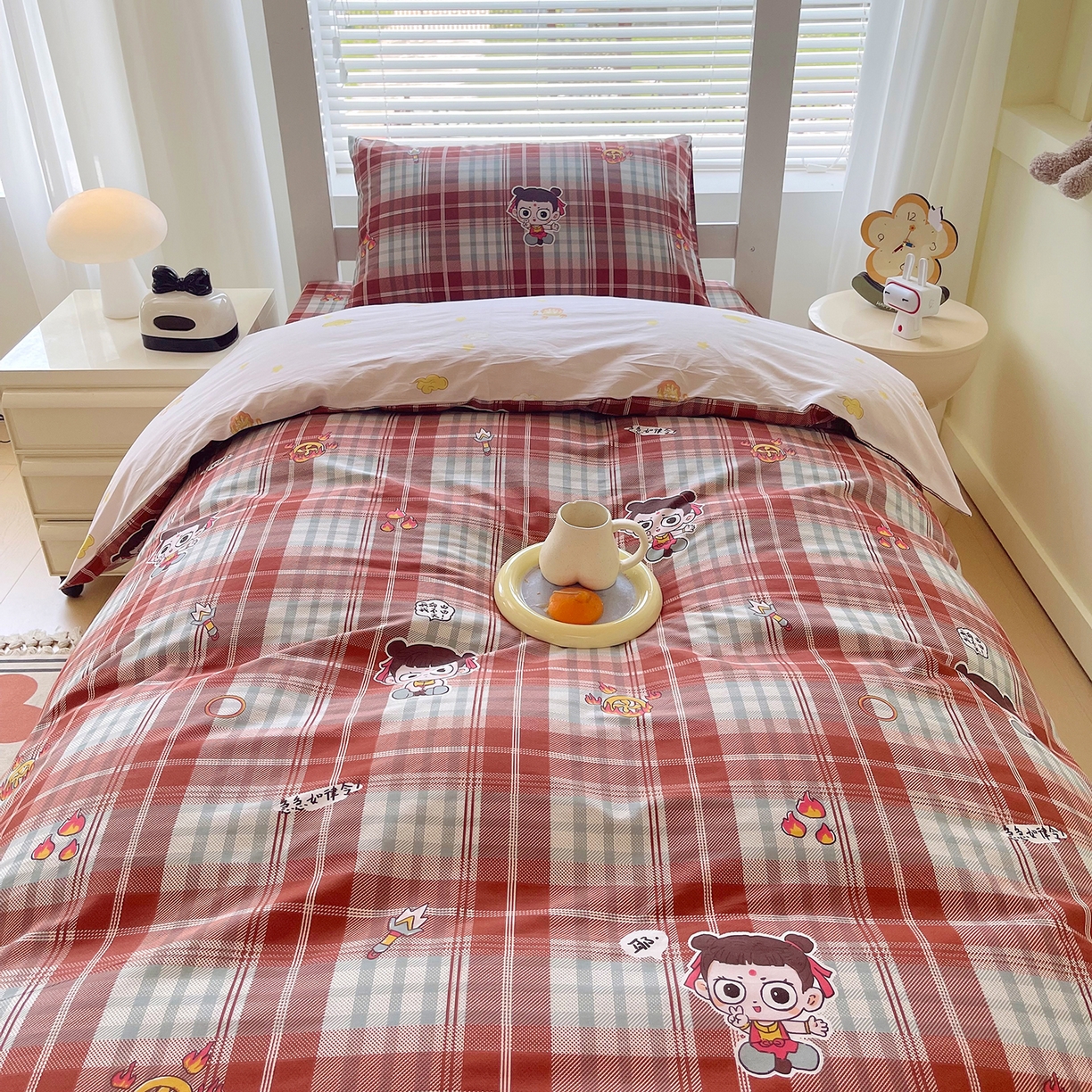 91家纺网 家纺一手货源 找家纺 金鑫汇家纺 2025新款全棉学生宿舍三件套四件套系列 传奇哪吒-棕