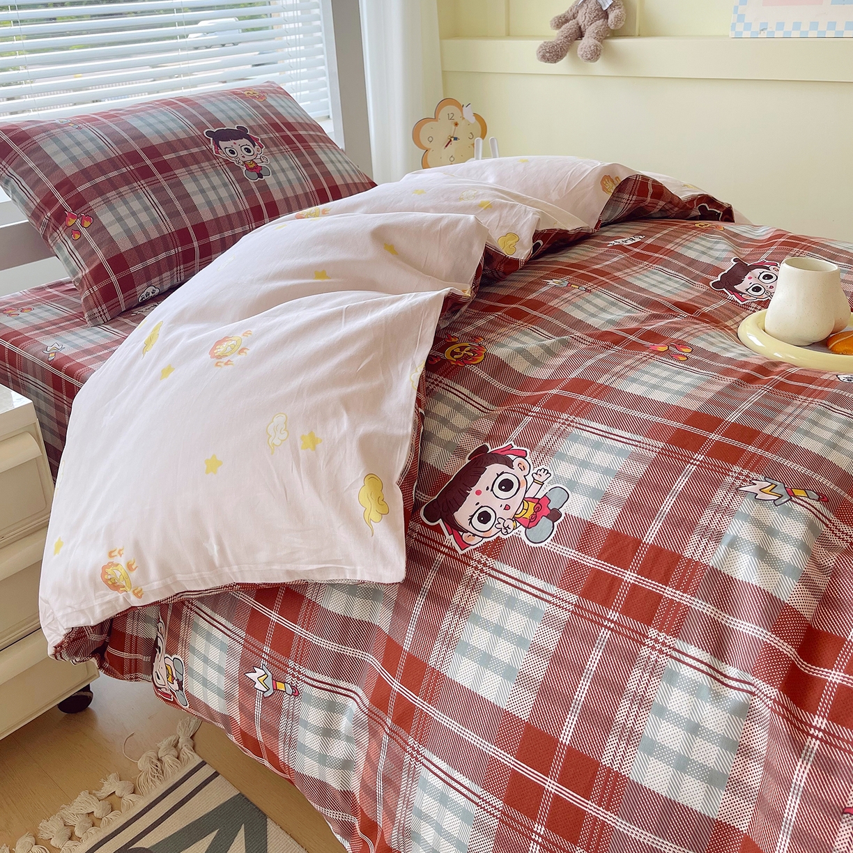 91家纺网 家纺一手货源 找家纺 金鑫汇家纺 2025新款全棉学生宿舍三件套四件套系列 传奇哪吒-棕