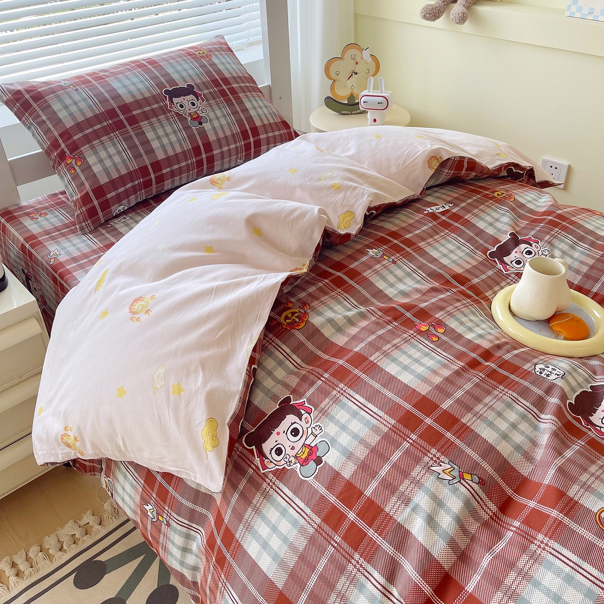 91家纺网 家纺一手货源 找家纺 金鑫汇家纺 2025新款全棉学生宿舍三件套四件套系列 传奇哪吒-棕