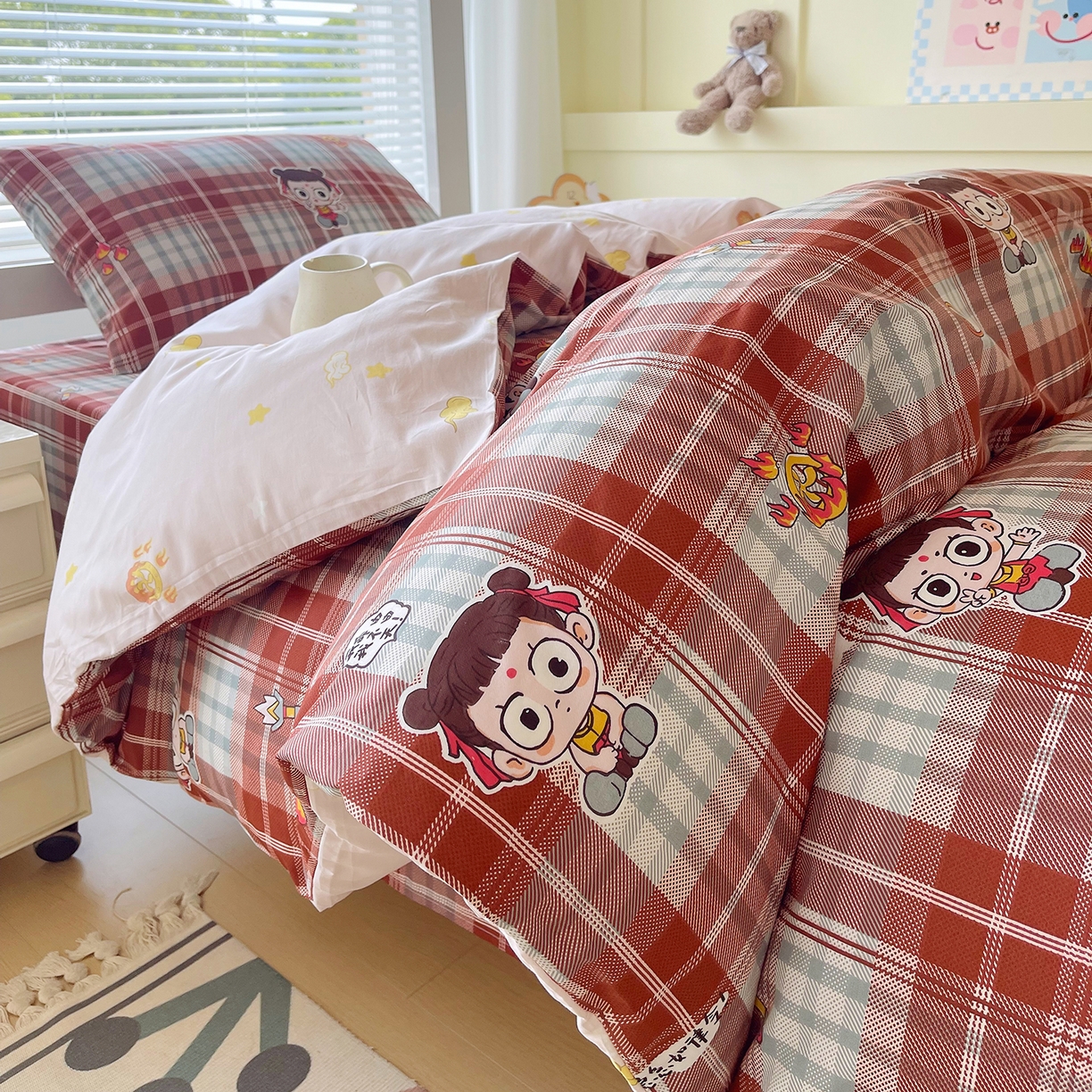 91家纺网 家纺一手货源 找家纺 金鑫汇家纺 2025新款全棉学生宿舍三件套四件套系列 传奇哪吒-棕