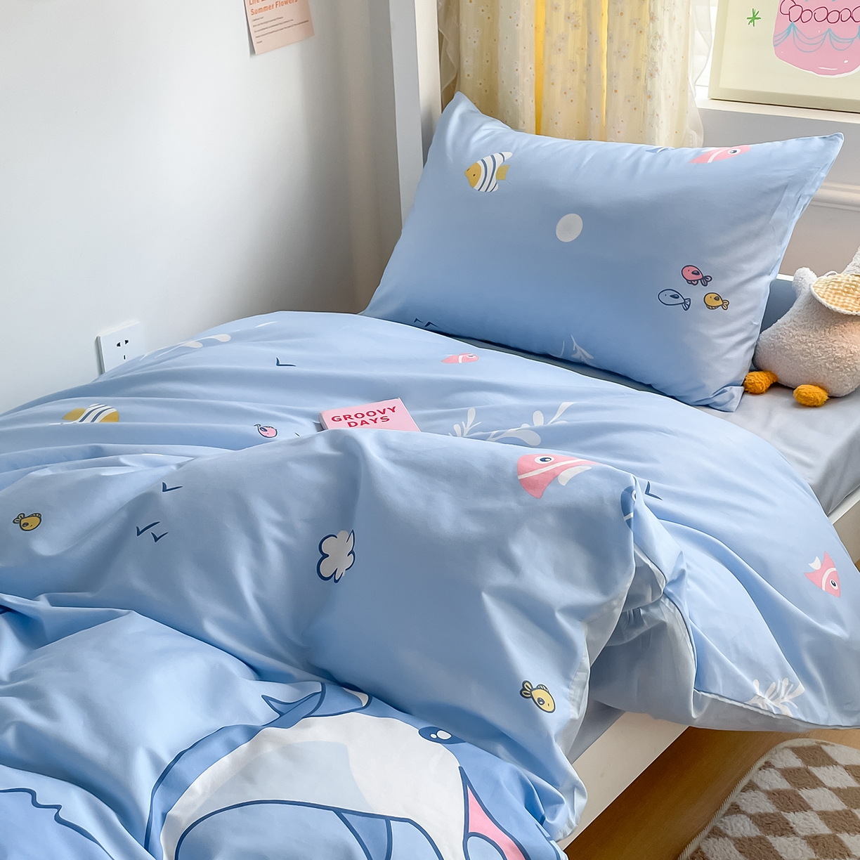 91家纺网 家纺一手货源 找家纺 金鑫汇家纺 2025新款全棉学生宿舍三件套四件套系列 海族馆