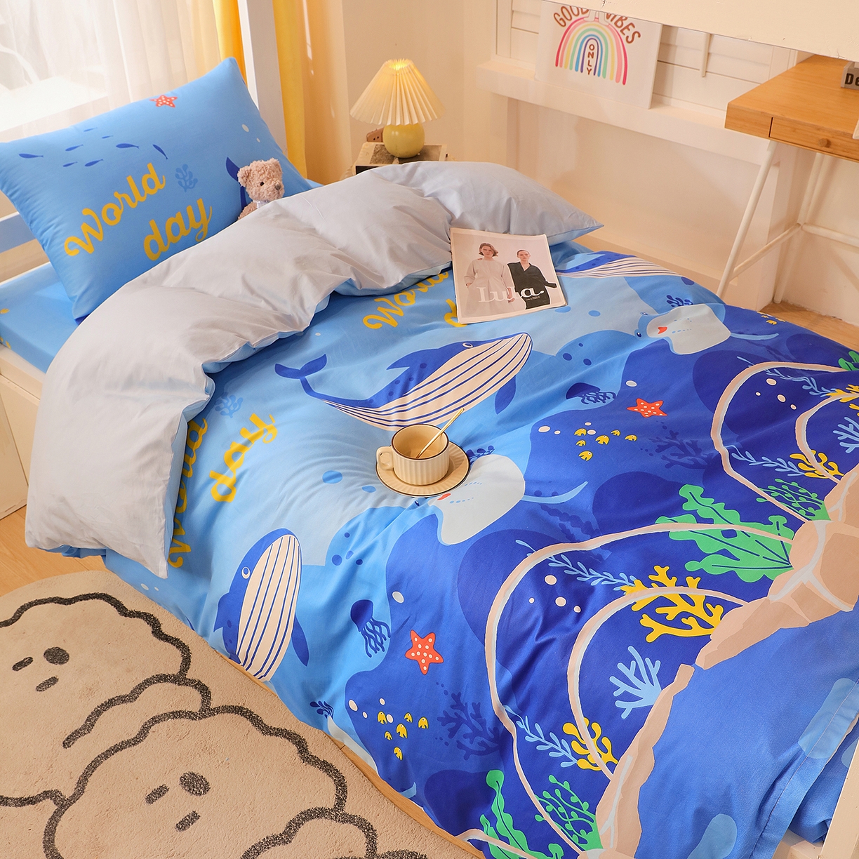 91家纺网 家纺一手货源 找家纺 金鑫汇家纺 2025新款全棉学生宿舍三件套四件套系列 荷枝桃桃