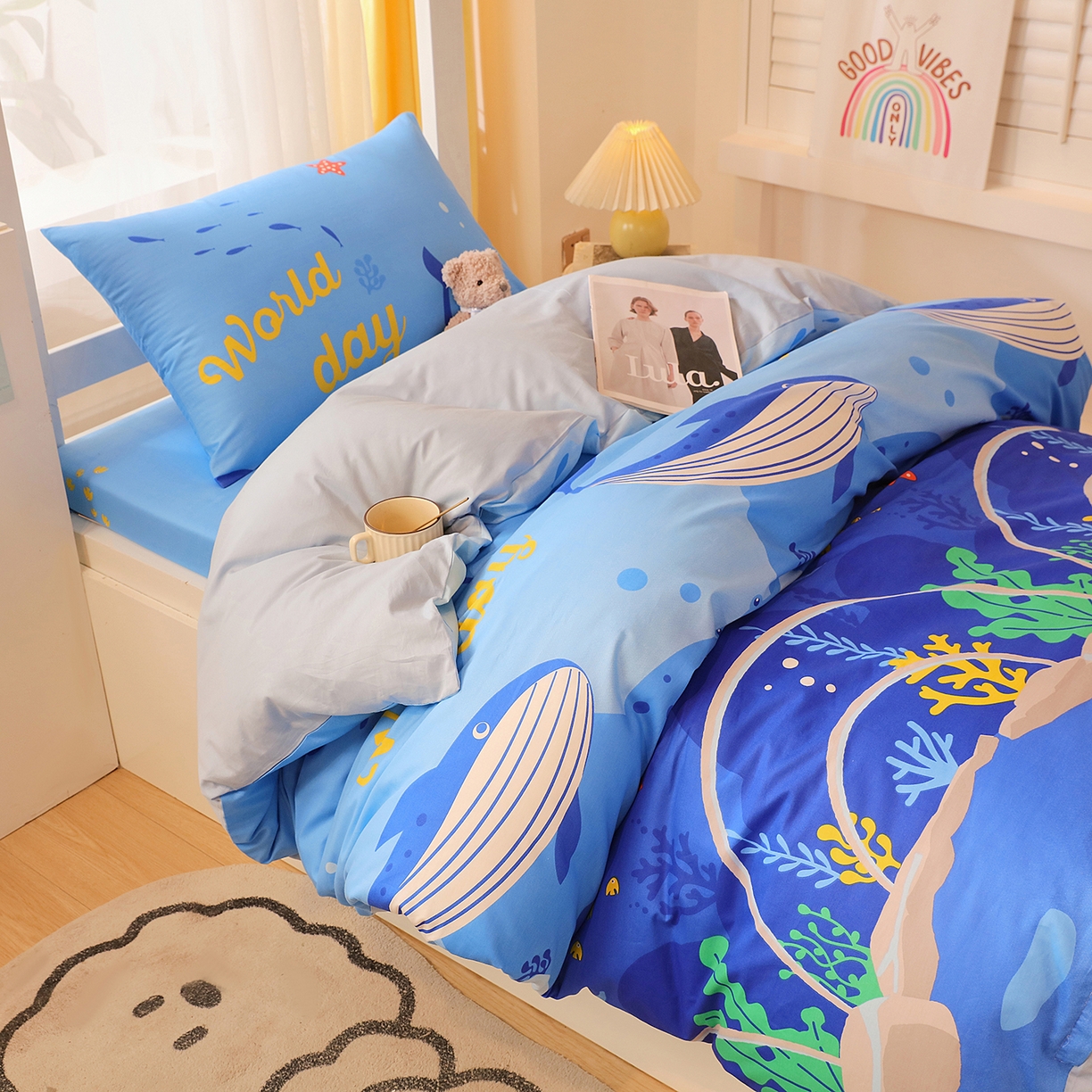 91家纺网 家纺一手货源 找家纺 金鑫汇家纺 2025新款全棉学生宿舍三件套四件套系列 荷枝桃桃