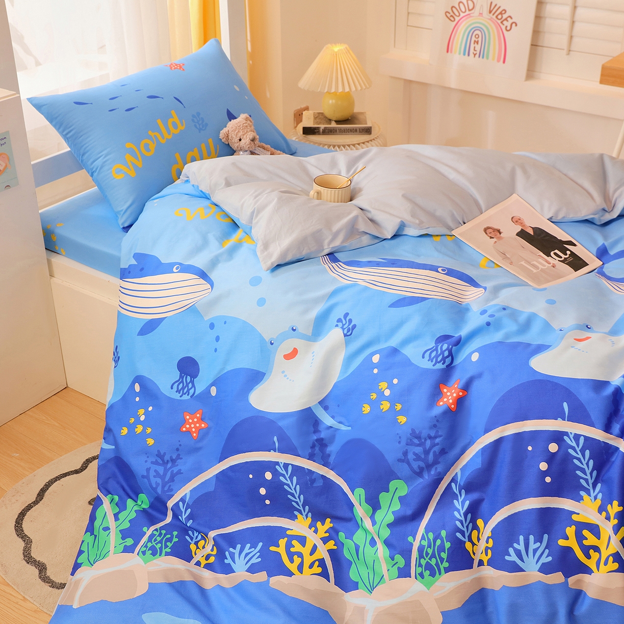 91家纺网 家纺一手货源 找家纺 金鑫汇家纺 2025新款全棉学生宿舍三件套四件套系列 荷枝桃桃