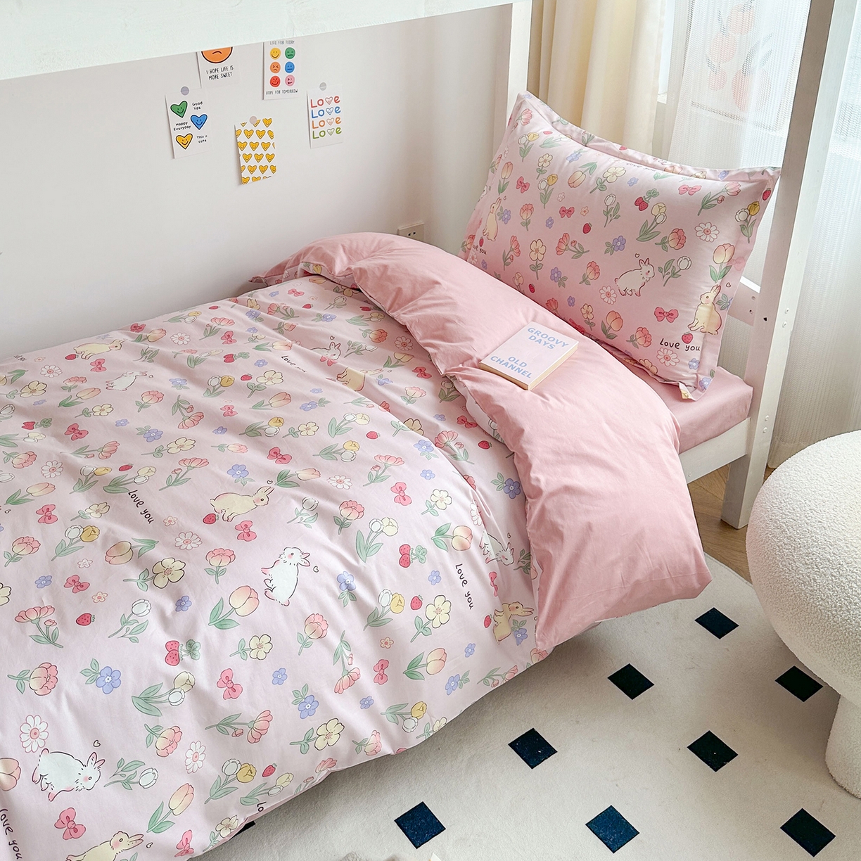 91家纺网 家纺一手货源 找家纺 金鑫汇家纺 2025新款全棉学生宿舍三件套四件套系列 花丛兔