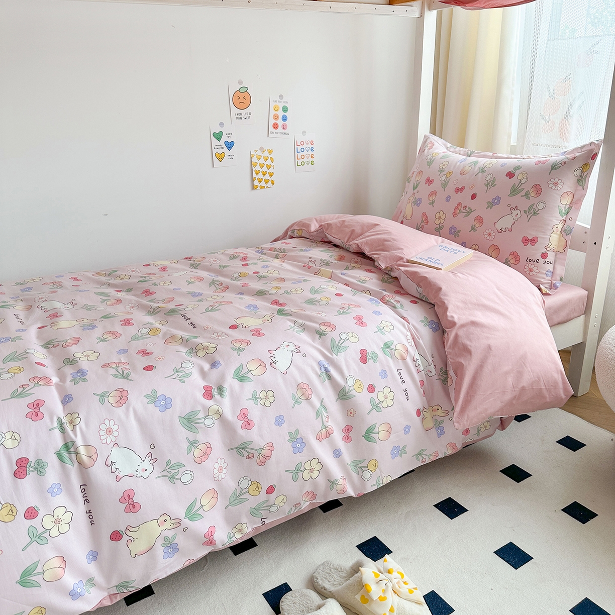 91家纺网 家纺一手货源 找家纺 金鑫汇家纺 2025新款全棉学生宿舍三件套四件套系列 花丛兔