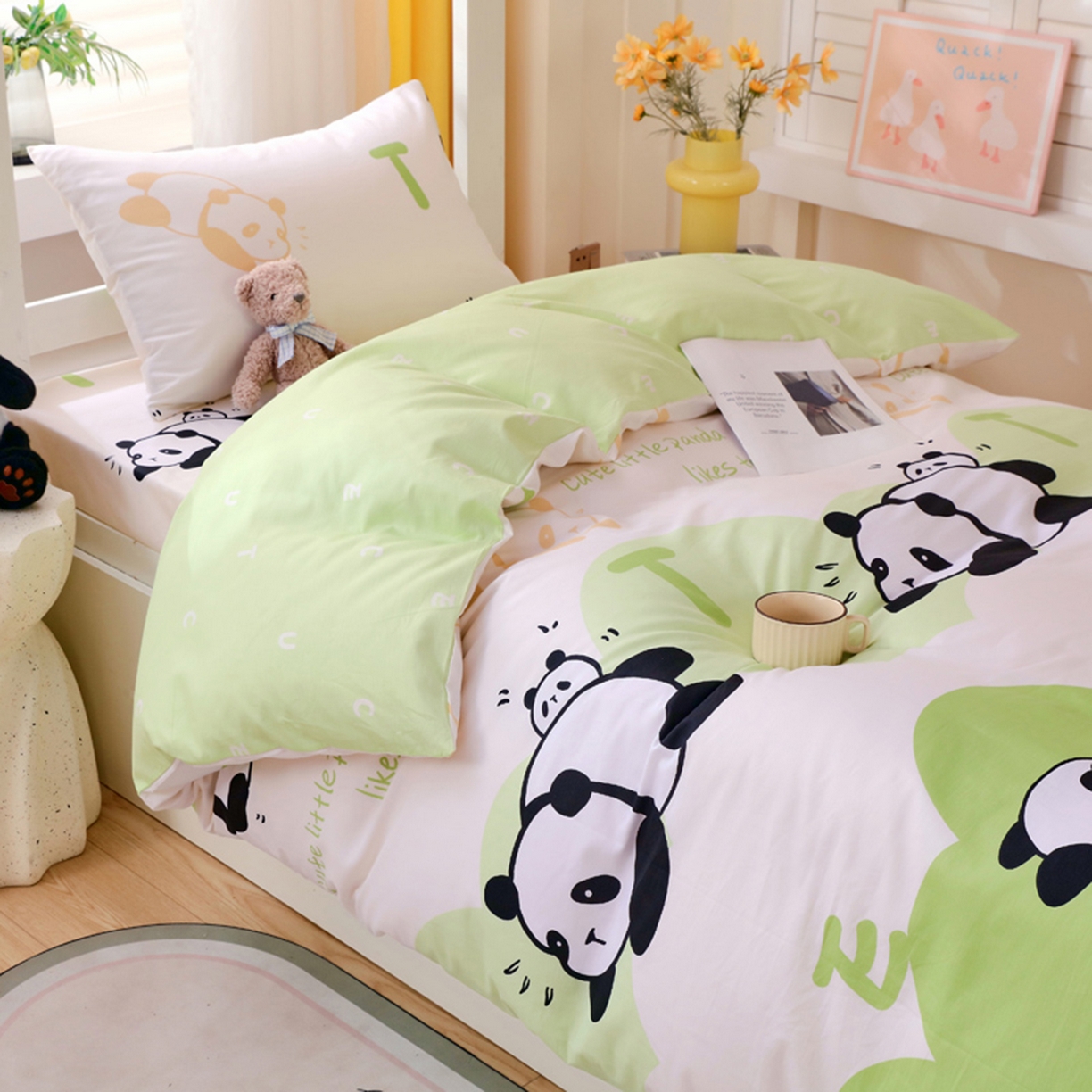 91家纺网 家纺一手货源 找家纺 金鑫汇家纺 2025新款全棉学生宿舍三件套四件套系列 快乐萌兔