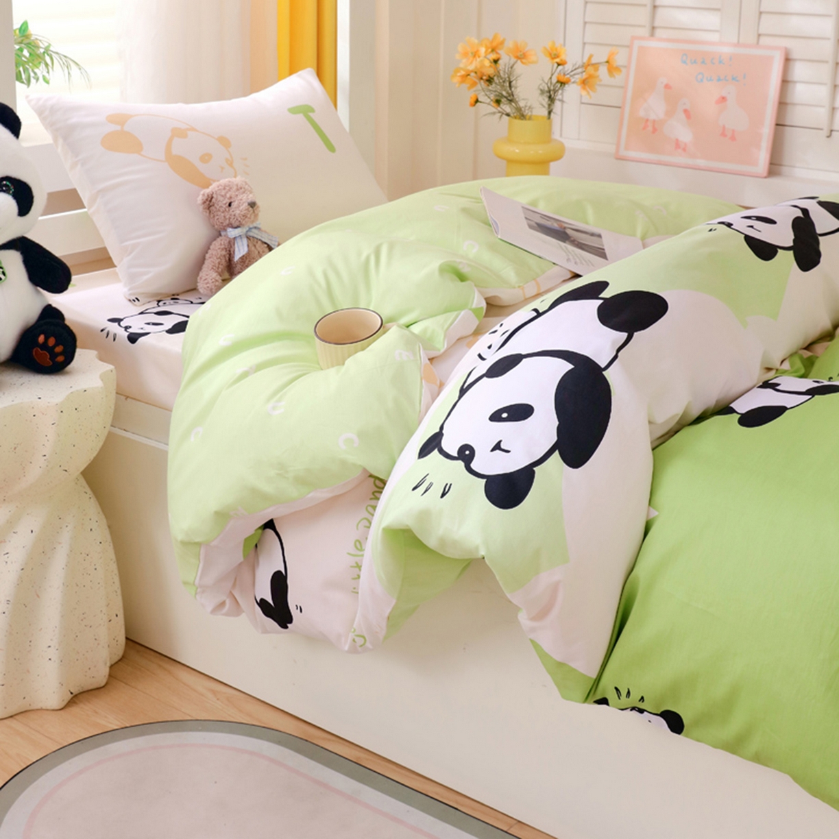 91家纺网 家纺一手货源 找家纺 金鑫汇家纺 2025新款全棉学生宿舍三件套四件套系列 快乐萌兔