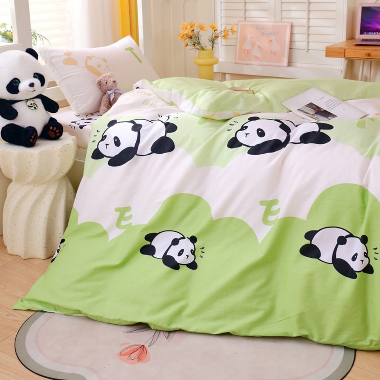 91家纺网 家纺一手货源 找家纺 金鑫汇家纺 2025新款全棉学生宿舍三件套四件套系列 快乐萌兔