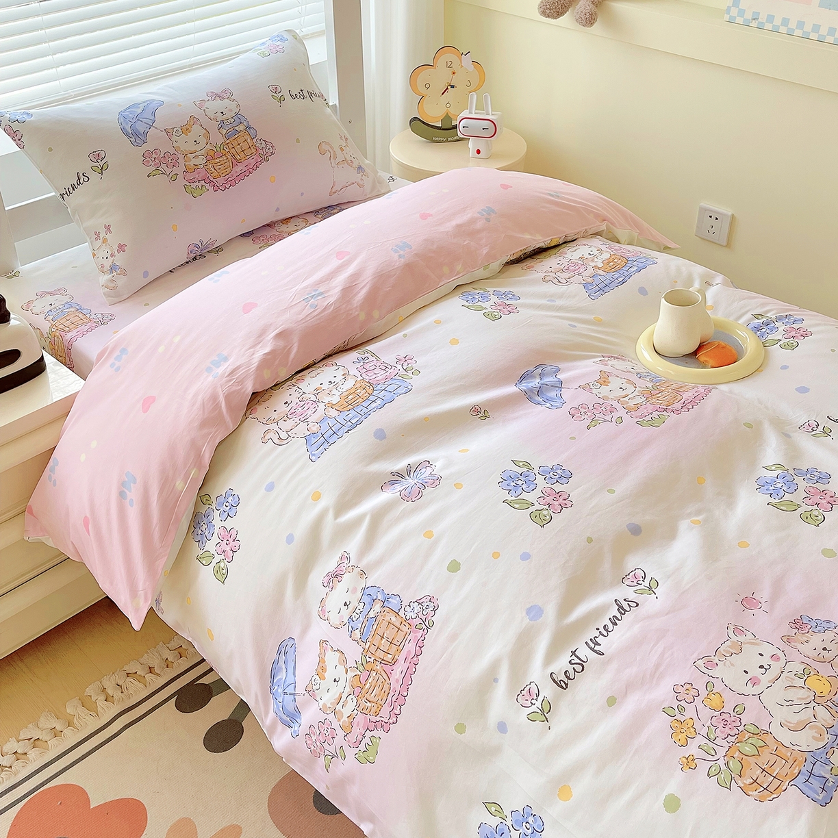 91家纺网 家纺一手货源 找家纺 金鑫汇家纺 2025新款全棉学生宿舍三件套四件套系列 奶油粉