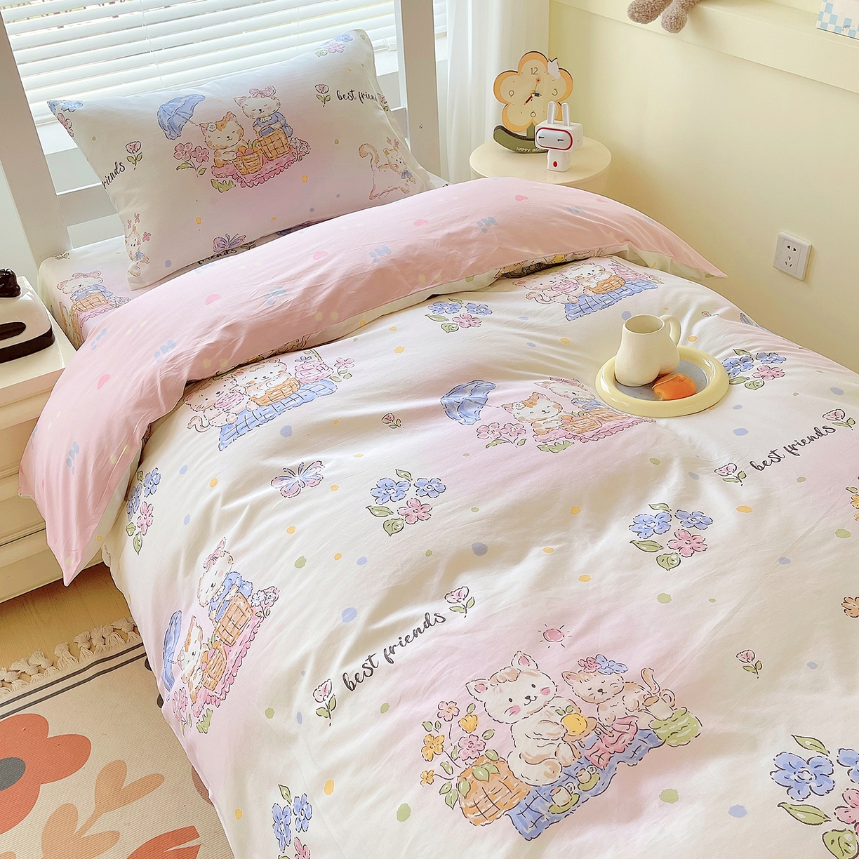 91家纺网 家纺一手货源 找家纺 金鑫汇家纺 2025新款全棉学生宿舍三件套四件套系列 奶油粉