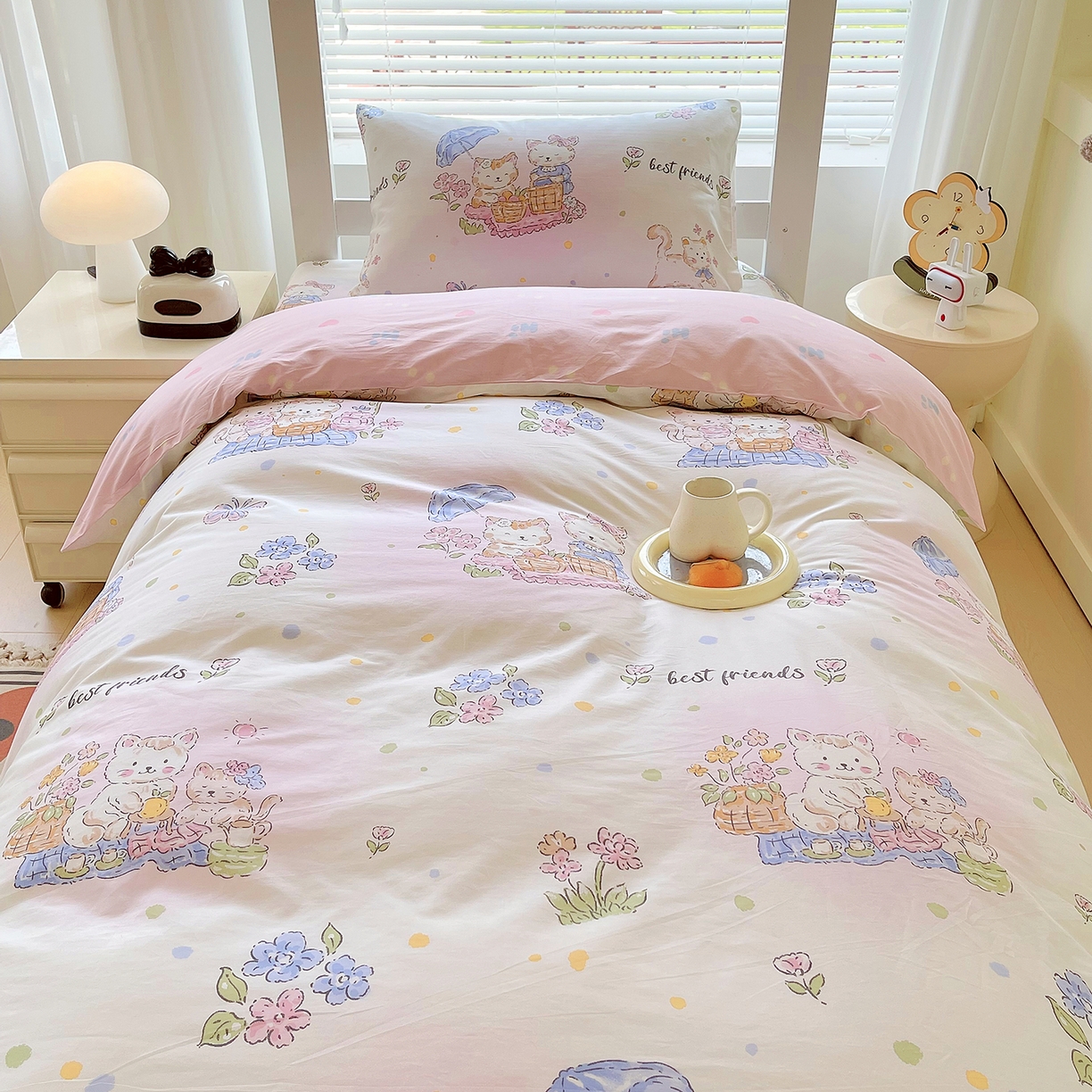 91家纺网 家纺一手货源 找家纺 金鑫汇家纺 2025新款全棉学生宿舍三件套四件套系列 奶油粉