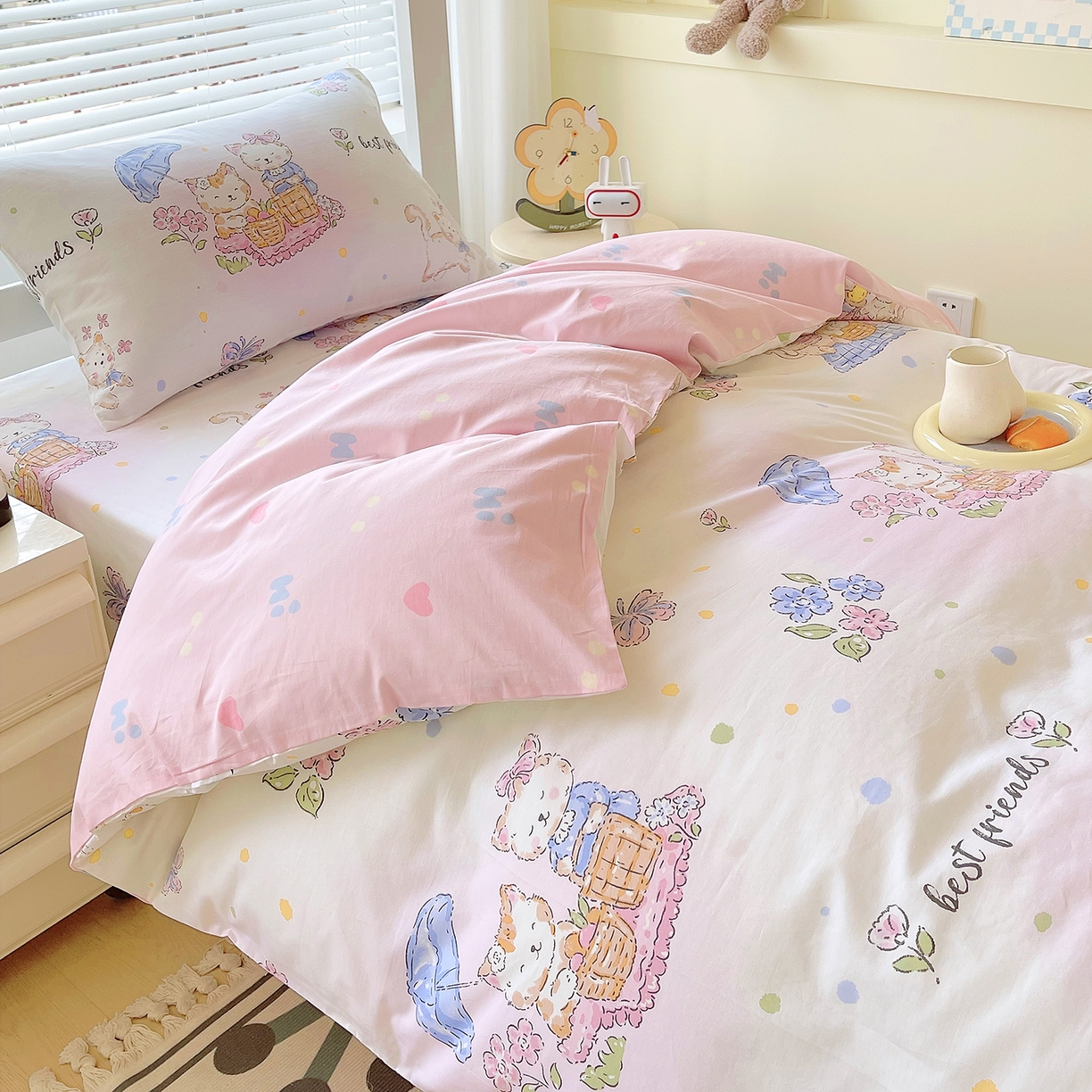 91家纺网 家纺一手货源 找家纺 金鑫汇家纺 2025新款全棉学生宿舍三件套四件套系列 奶油粉