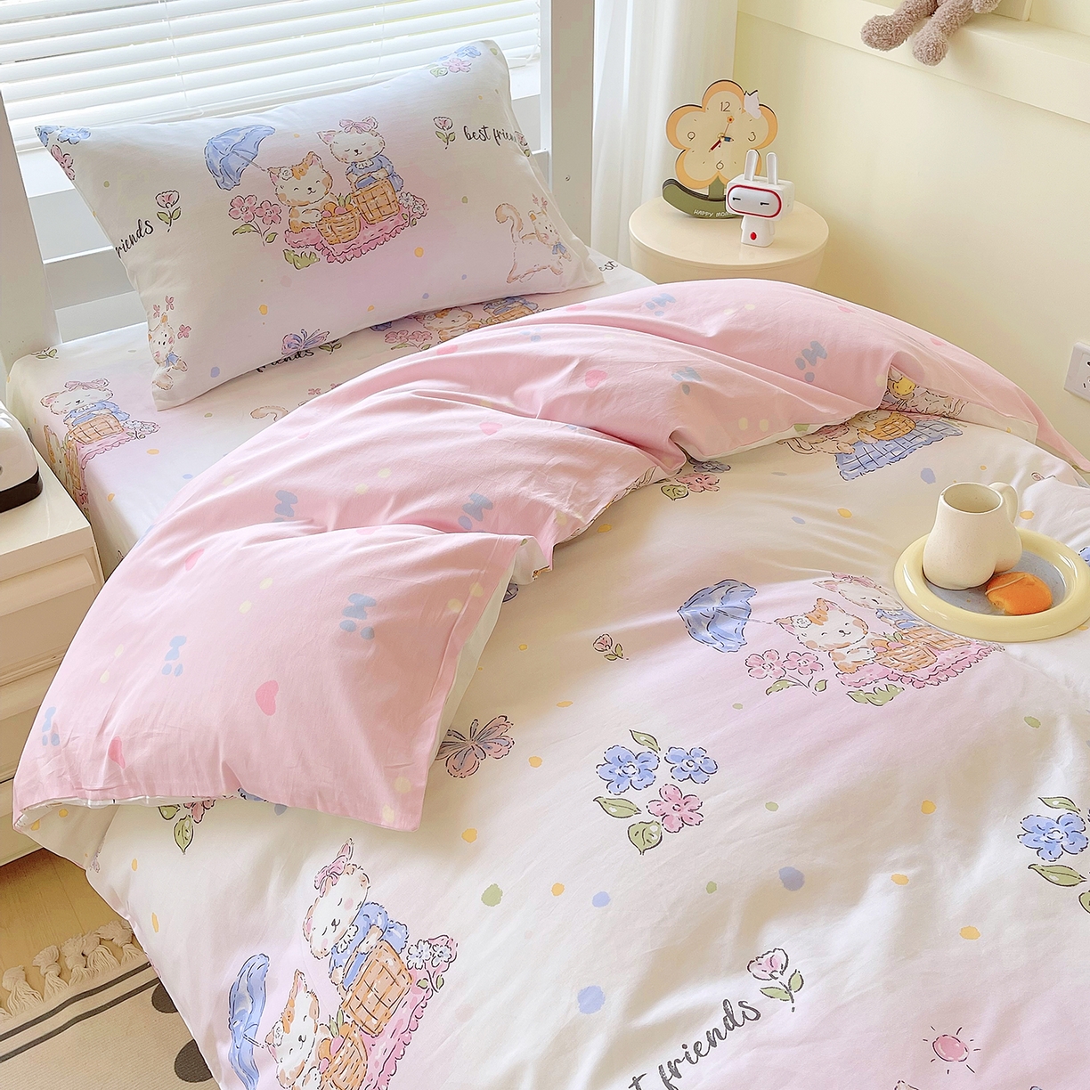 91家纺网 家纺一手货源 找家纺 金鑫汇家纺 2025新款全棉学生宿舍三件套四件套系列 奶油粉