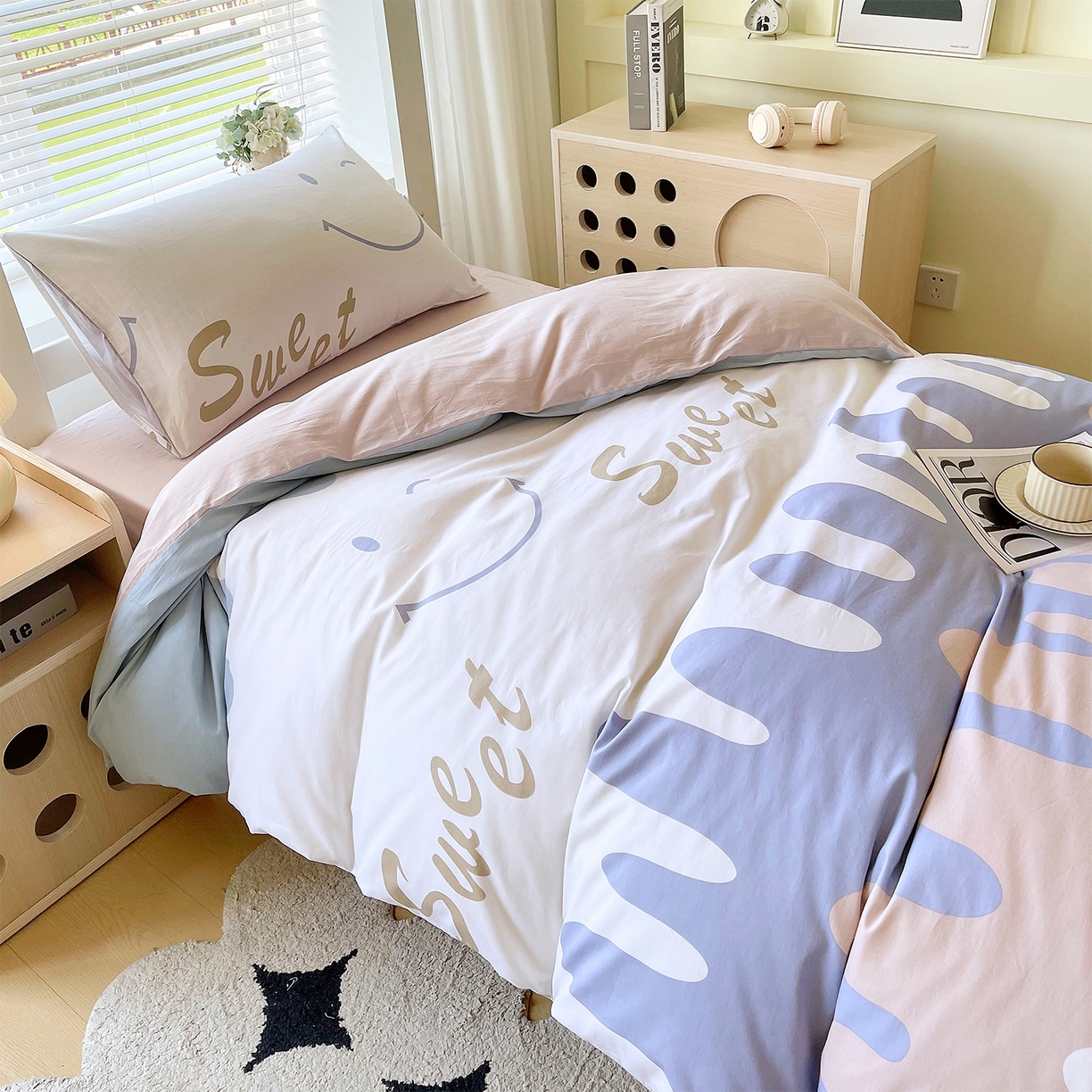 91家纺网 家纺一手货源 找家纺 金鑫汇家纺 2025新款全棉学生宿舍三件套四件套系列 谦逊敖丙