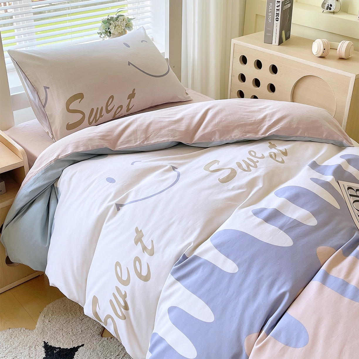 91家纺网 家纺一手货源 找家纺 金鑫汇家纺 2025新款全棉学生宿舍三件套四件套系列 谦逊敖丙