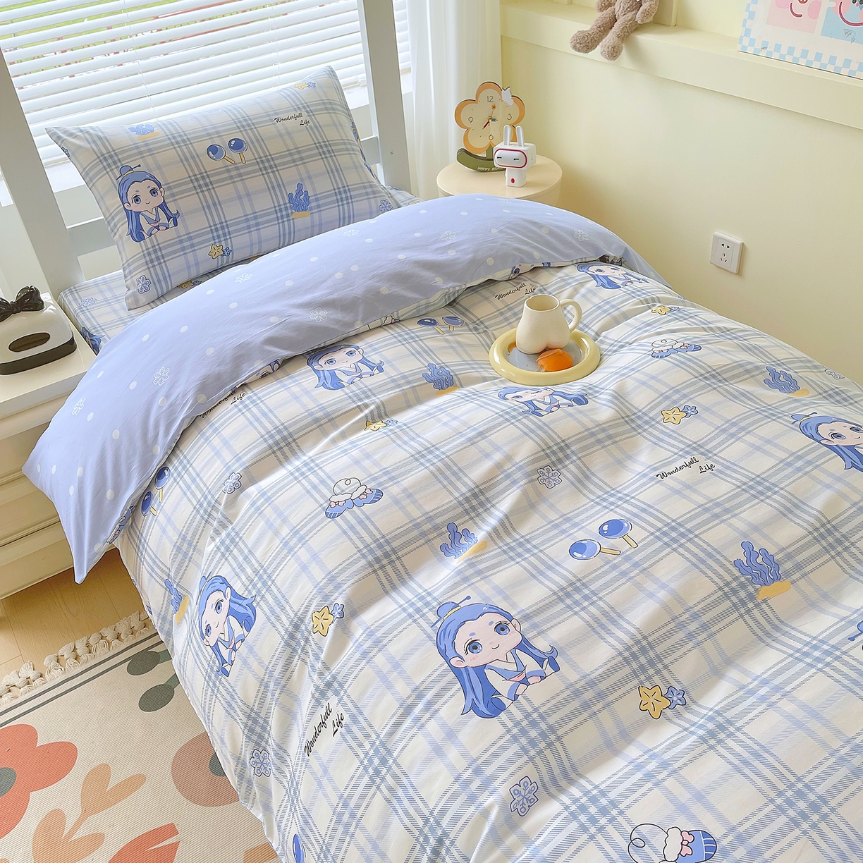 91家纺网 家纺一手货源 找家纺 金鑫汇家纺 2025新款全棉学生宿舍三件套四件套系列 无畏申公豹-咖