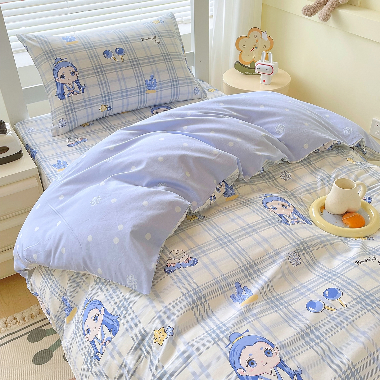 91家纺网 家纺一手货源 找家纺 金鑫汇家纺 2025新款全棉学生宿舍三件套四件套系列 无畏申公豹-咖