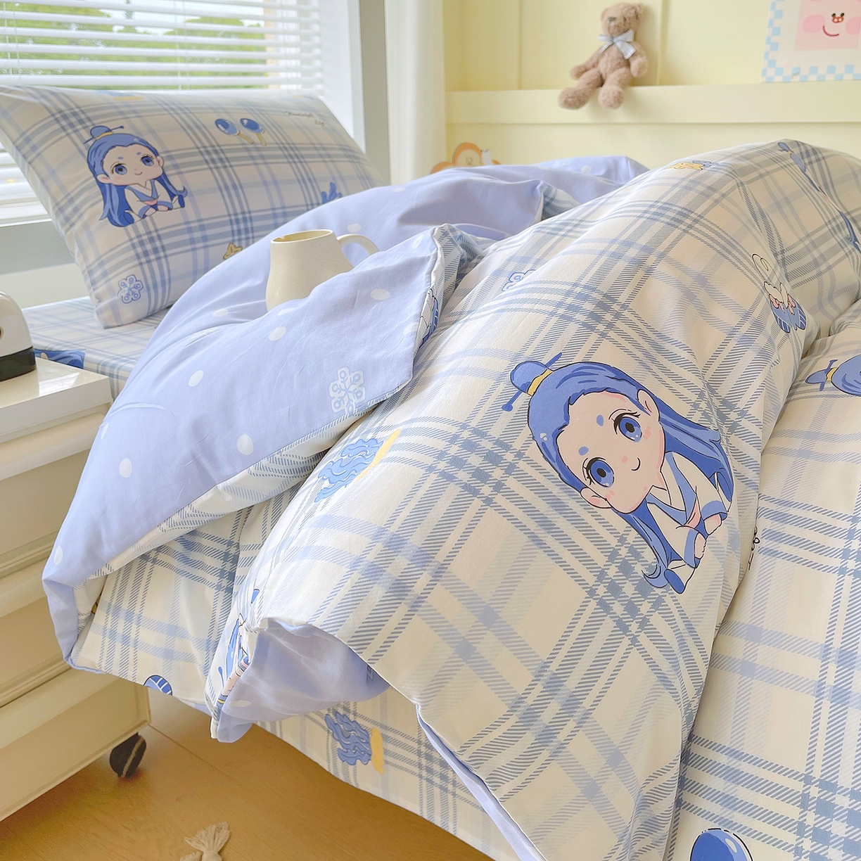 91家纺网 家纺一手货源 找家纺 金鑫汇家纺 2025新款全棉学生宿舍三件套四件套系列 无畏申公豹-咖