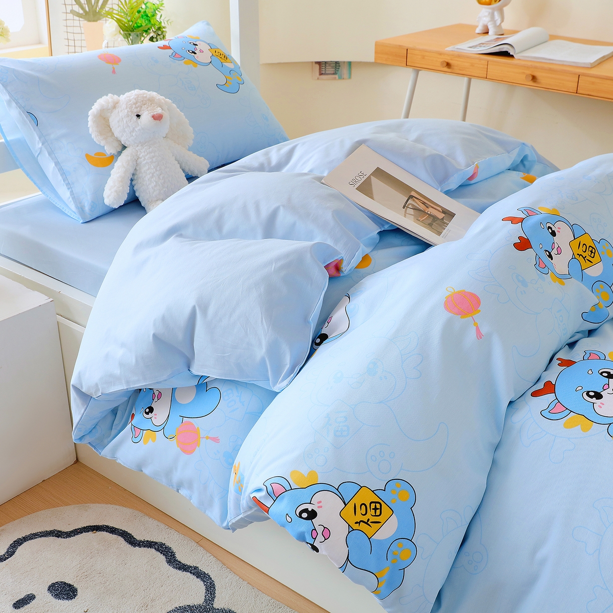 91家纺网 家纺一手货源 找家纺 金鑫汇家纺 2025新款全棉学生宿舍三件套四件套系列 无畏申公豹-灰