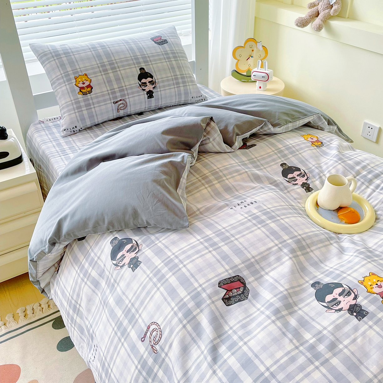 91家纺网 家纺一手货源 找家纺 金鑫汇家纺 2025新款全棉学生宿舍三件套四件套系列 无畏申公豹-灰