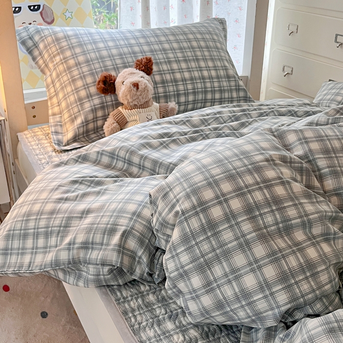 91家纺网 家纺一手货源 找家纺 暖居2025新款学生季三件套棉加绒床盖双面被套学生宿舍专用 灰色空间
