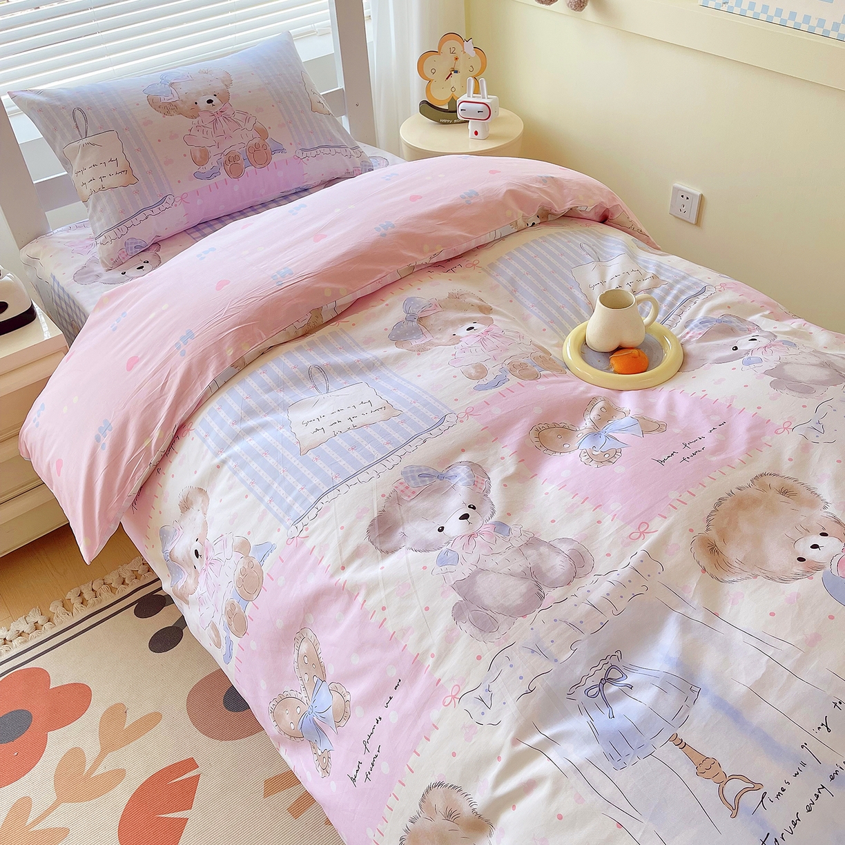 91家纺网 家纺一手货源 找家纺 金鑫汇家纺 2025新款全棉学生宿舍三件套四件套系列 熊熊精灵