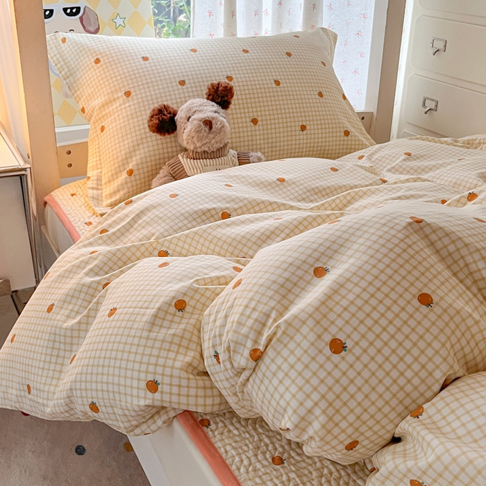 91家纺网 家纺一手货源 找家纺 暖居2025新款学生季三件套棉加绒床盖双面被套学生宿舍专用 橘子汽水