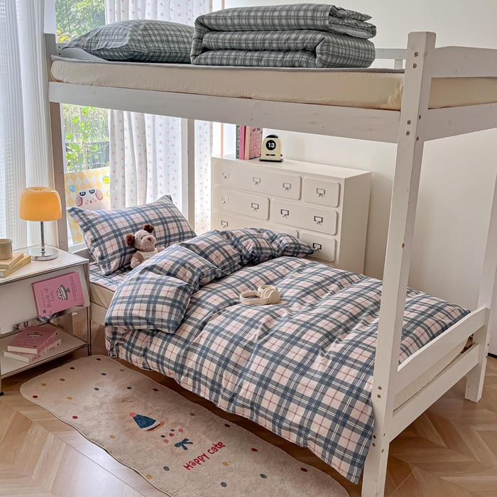 暖居2025新款学生季三件套棉加绒床盖双面被套学生宿舍专用 咖色格子