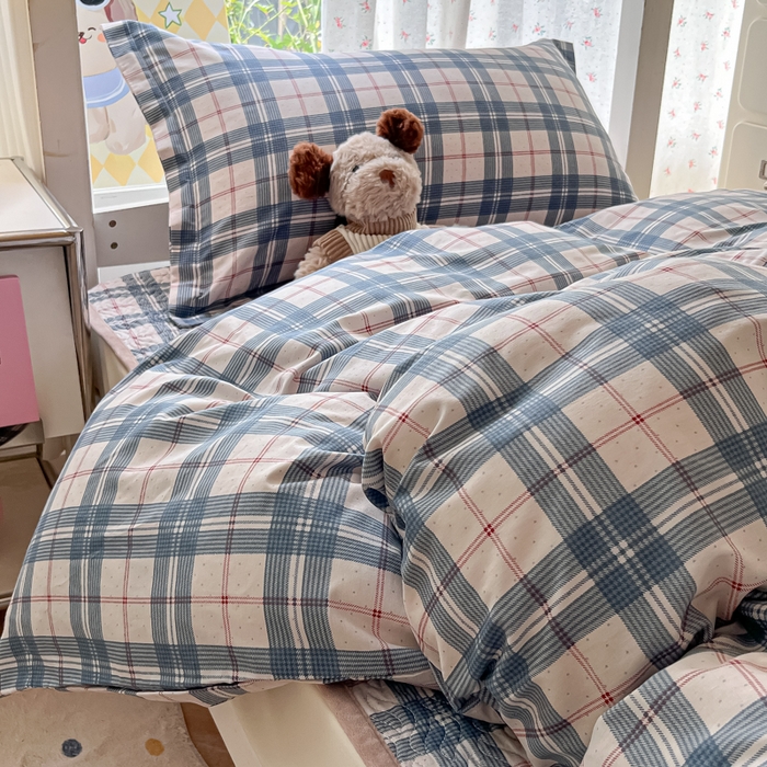 91家纺网 家纺一手货源 找家纺 暖居2025新款学生季三件套棉加绒床盖双面被套学生宿舍专用 咖色格子