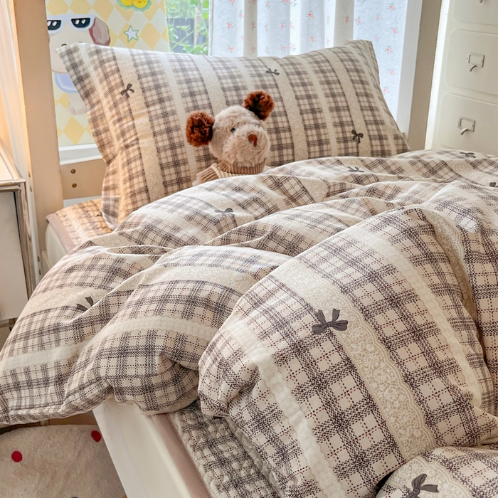 91家纺网 家纺一手货源 找家纺 暖居2025新款学生季三件套棉加绒床盖双面被套学生宿舍专用 巧克力