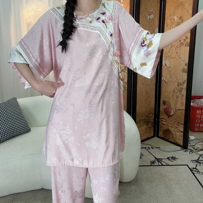 91家纺网 家纺一手货源 找家纺 （总）洛兰沙家居馆【只代发】【只代发】2025新款夏跨境透气家居服女可外贸批发睡衣新款女士甜美宽松薄款睡裙