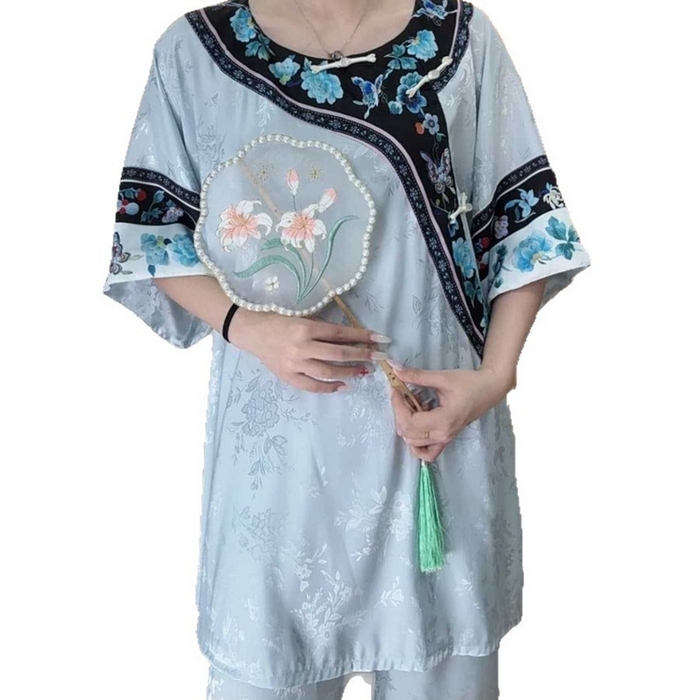 91家纺网 家纺一手货源 找家纺 洛兰沙家居馆【只代发】【只代发】2025新款夏跨境透气家居服女可外贸批发睡衣新款女士甜美宽松薄款睡裙 蓝色