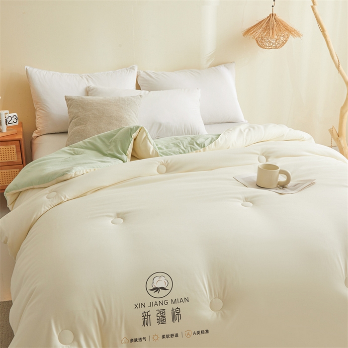 91家纺网 家纺一手货源 找家纺 爱屋及屋 2025新款撞色棉花被系列被子被芯 果绿拼白