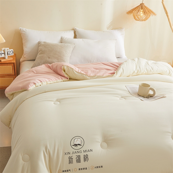 91家纺网 家纺一手货源 找家纺 爱屋及屋 2025新款撞色棉花被系列被子被芯 粉拼白