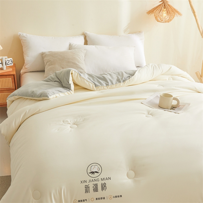 91家纺网 家纺一手货源 找家纺 爱屋及屋 2025新款撞色棉花被系列被子被芯 浅灰拼白