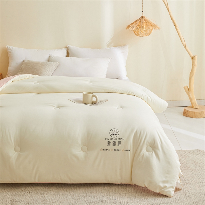 91家纺网 家纺一手货源 找家纺 爱屋及屋 2025新款撞色棉花被系列被子被芯 粉拼白