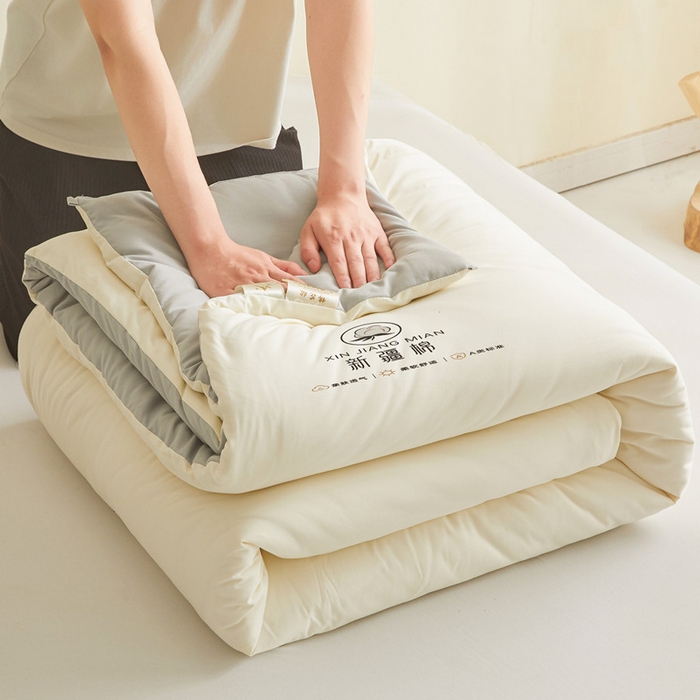 91家纺网 家纺一手货源 找家纺 爱屋及屋 2025新款撞色棉花被系列被子被芯 浅灰拼白