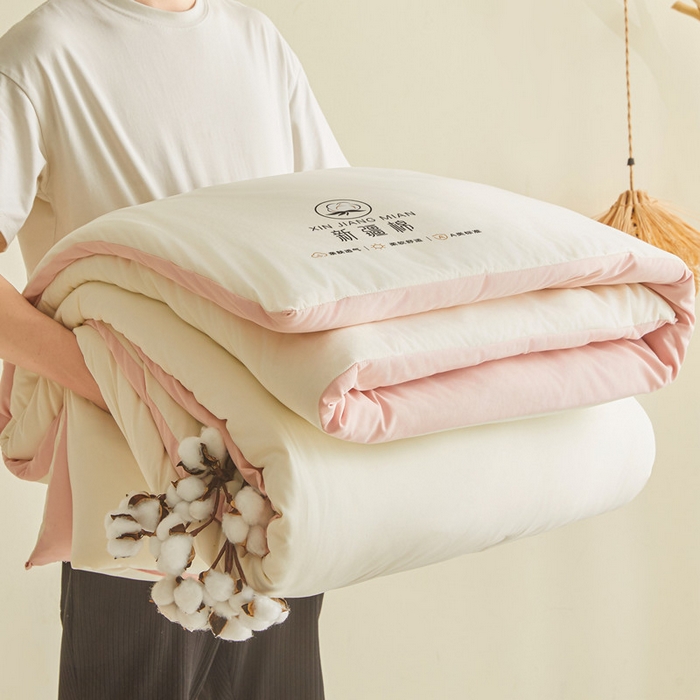 91家纺网 家纺一手货源 找家纺 爱屋及屋 2025新款撞色棉花被系列被子被芯 粉拼白