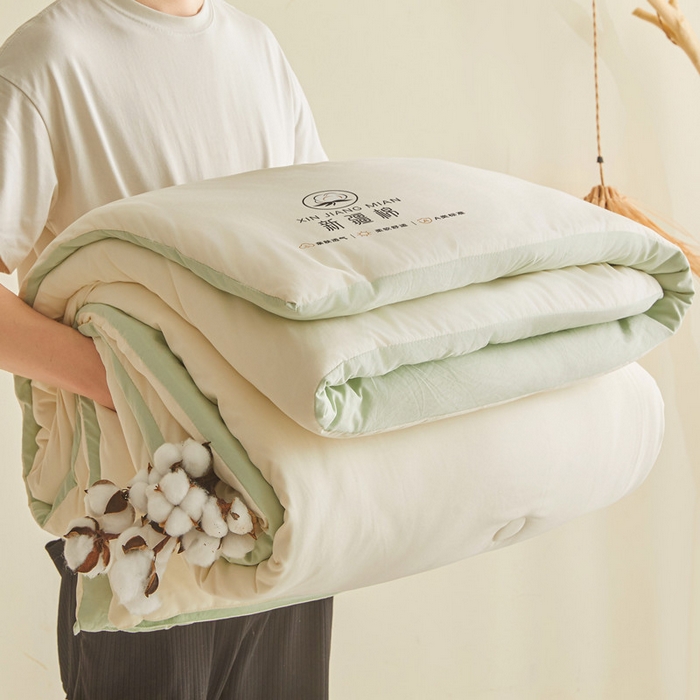 91家纺网 家纺一手货源 找家纺 爱屋及屋 2025新款撞色棉花被系列被子被芯 果绿拼白