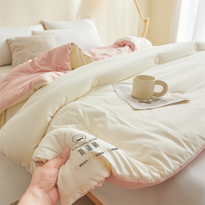 91家纺网 家纺一手货源 找家纺 爱屋及屋 2025新款撞色棉花被系列被子被芯 粉拼白