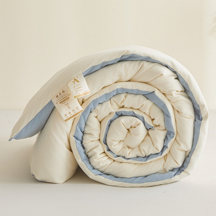 91家纺网 家纺一手货源 找家纺 爱屋及屋 2025新款撞色棉花被系列被子被芯 蓝灰拼白