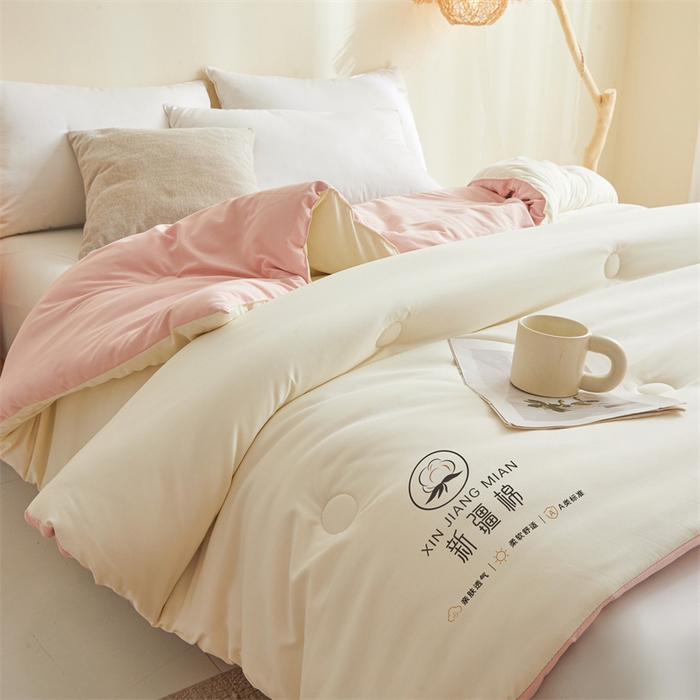 91家纺网 家纺一手货源 找家纺 爱屋及屋 2025新款撞色棉花被系列被子被芯 粉拼白